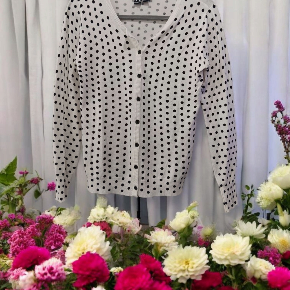 Kempsom Classic Black and White Polka Dot Cardigan Sweater